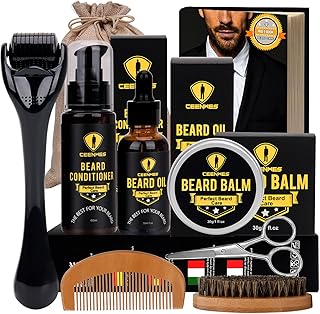 Upgraded Beard Grooming Kit with Beard Conditioner ,Beard Oil, Beard Brush, Beard Comb, Beard Balm, Beard Shampoo, Beard & Mustache Scissors Storage Bag, Beard Growth & Trimming Kit for Men Care Perfect Christmas Gifts for Dad/Boyfriend