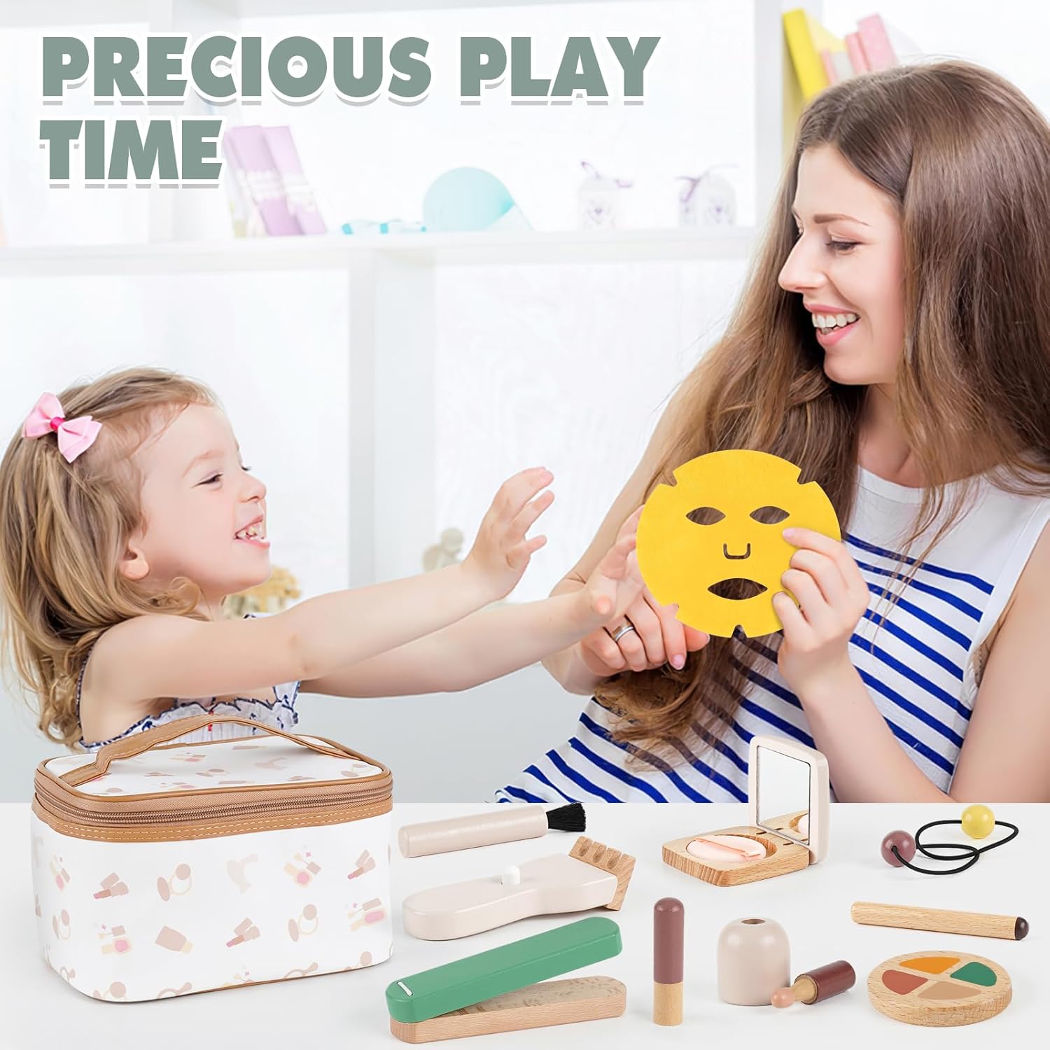 Vanplay Wooden Makeup Kit - Toys for 2 3 Year Old Girls Easter Birthday Gifts, Pretend Play Set for Toddler Girls 2-4, Beauty & Hair Salon Toys for Kids 3-5