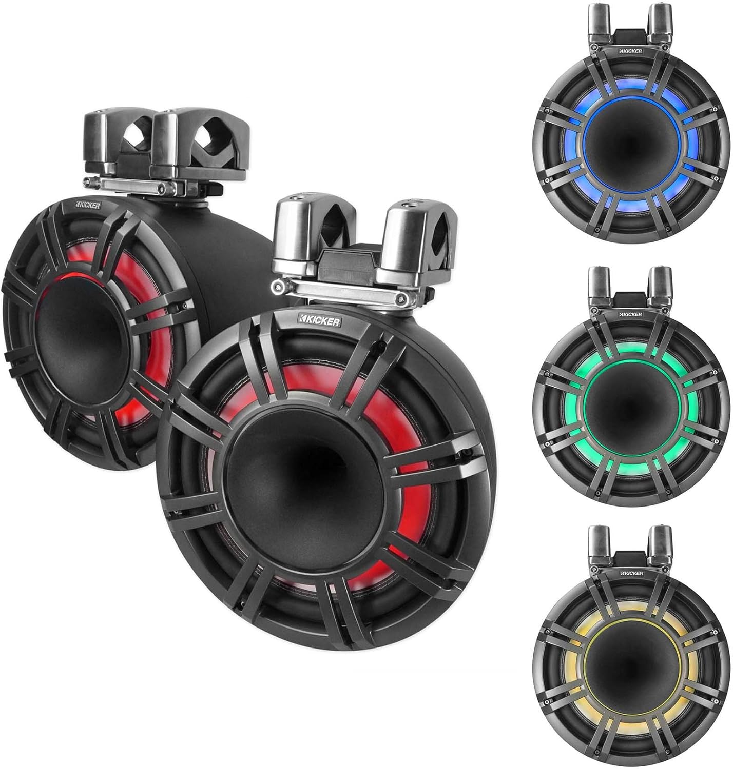 Kicker KMTC11 HLCD 11" Wakeboard Tower Speakers+6 8" LED Speakers+8-Channel Amp