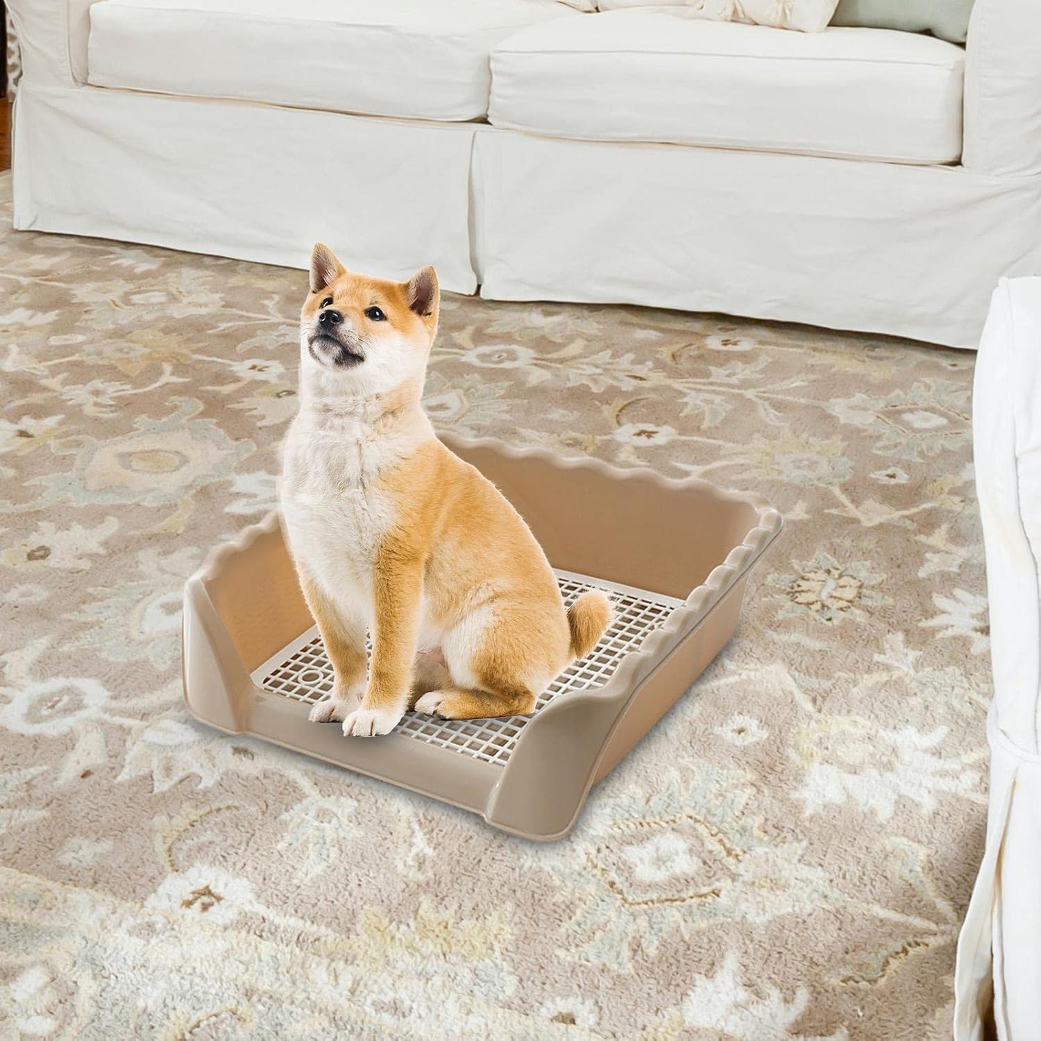 Dog Potty Tray with Fence Loo Pad Small Dog Urinal Keep Floors Clean Splashing Mat Dog Toilet for Training Hamster Restroom, Brown