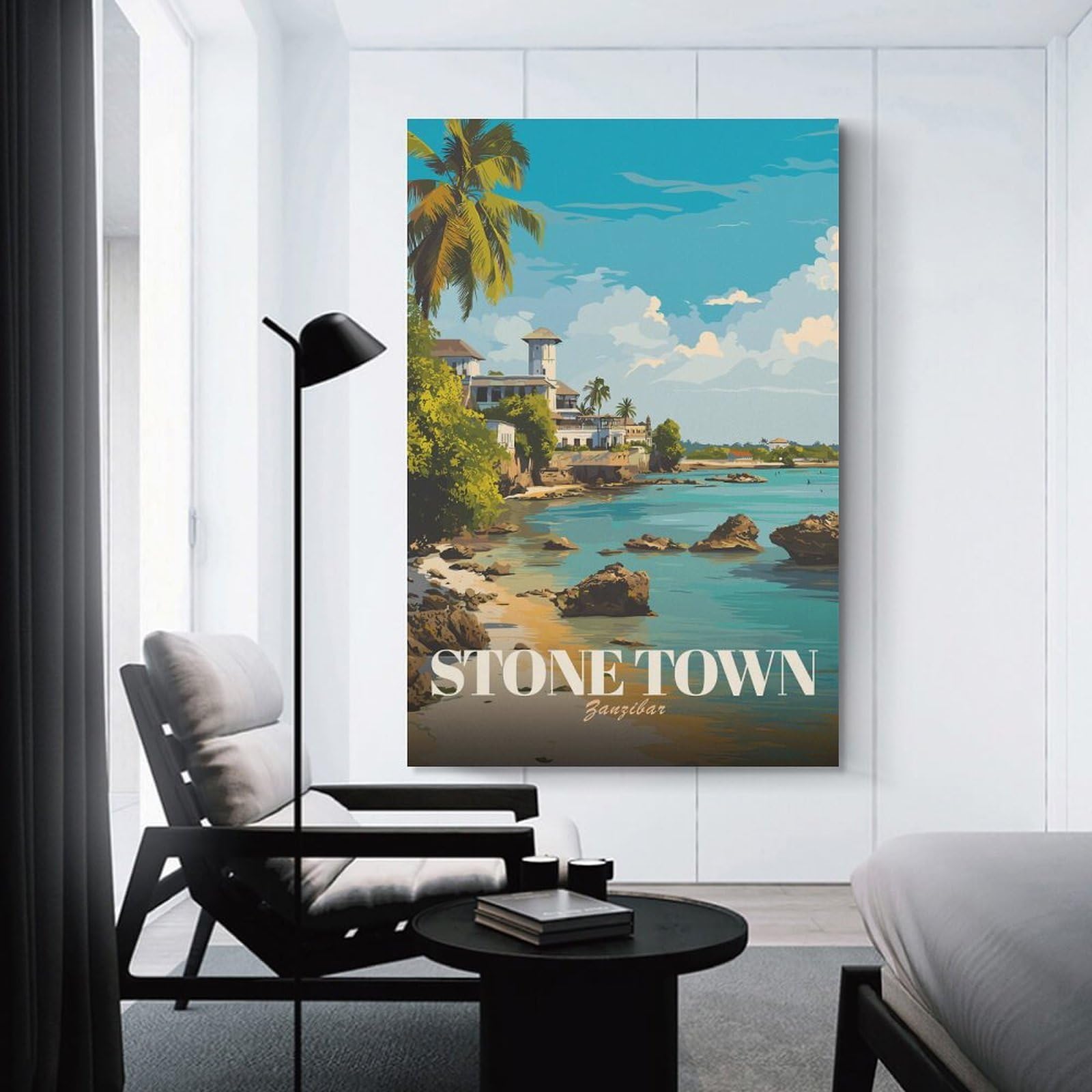 Junmoney Hanging Wall Art Stone Town Zanzibar Travel, 24x36inch(60x90cm), for Small Homes, Bedrooms Or Open Spaces, Wall Decor with Flexible Room Appeal