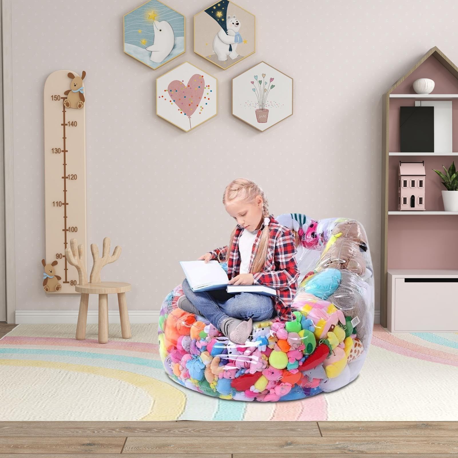 Sacco di fagioli per giocattoli di peluche - Contenitore trasparente di grandi dimensioni, contenitore di fagioli di peluche | Per giocattoli, relax, gioco, lettura, camera da , cameretta dei bam