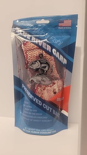 Blue River Carp - Trozos perfumados a sangre  Aproximadamente 2 pulgadas de ancho x 3 pulgadas de largo para cebo de bagre en un paquete de 10 onzas