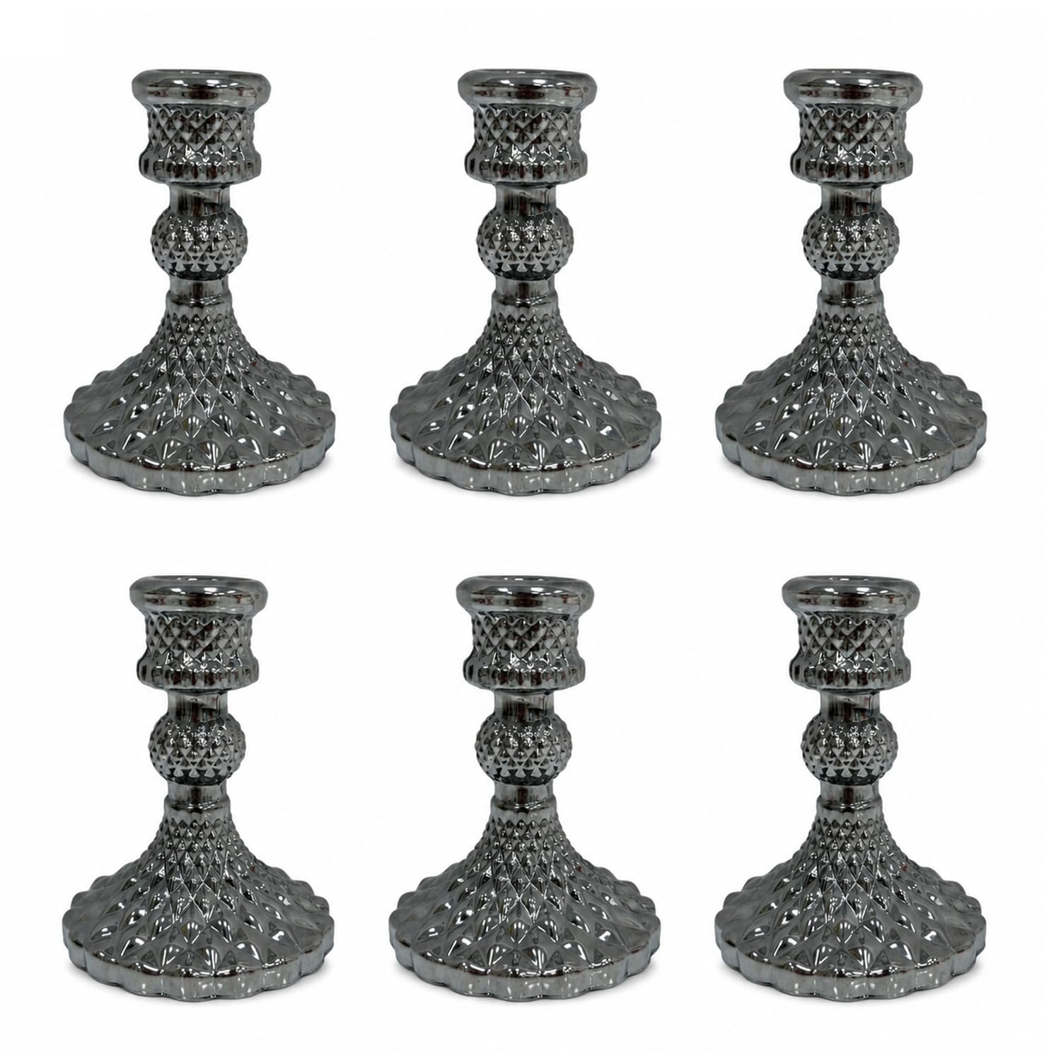 Candlestick Holders, Taper Candle Holders Glass, Candle Pillar Stands for Table Mantel Wedding Housewarming Gift Home Decoration (Dark gray)