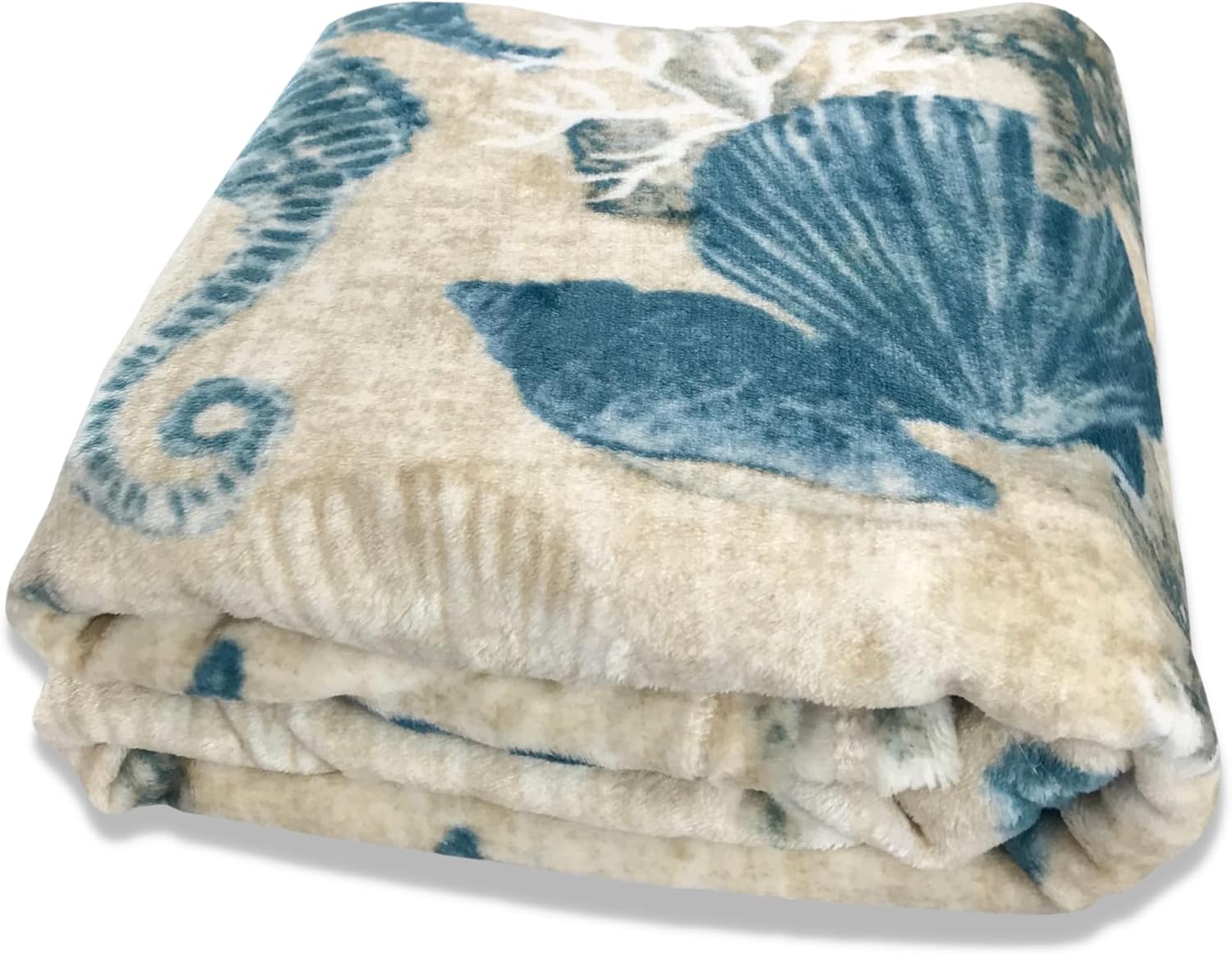 Ocean Life Coastal Throw Blanket: Soft Plush Velvet Fleece Calming Hues of Blues Beige Tan, Accent for Sofa Couch Chair Bed or Dorm (Ocean Life)