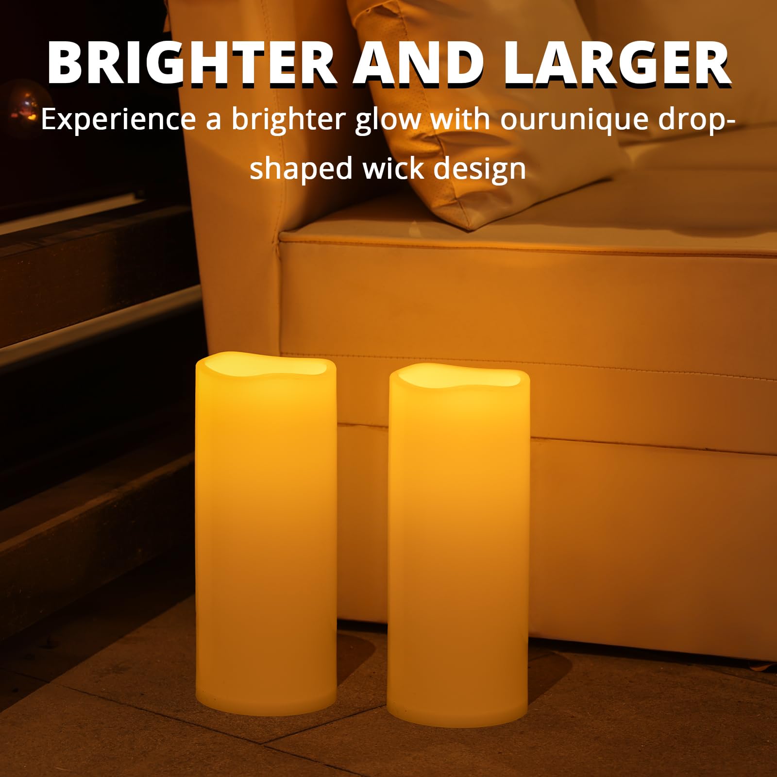 NURADA Velas grandes sin llama para exteriores de 12 x 5 pulgadas, vela parpadeante LED impermeable, funciona con pilas, con control remoto y temporizador para decoración de faroles de patio, porche,