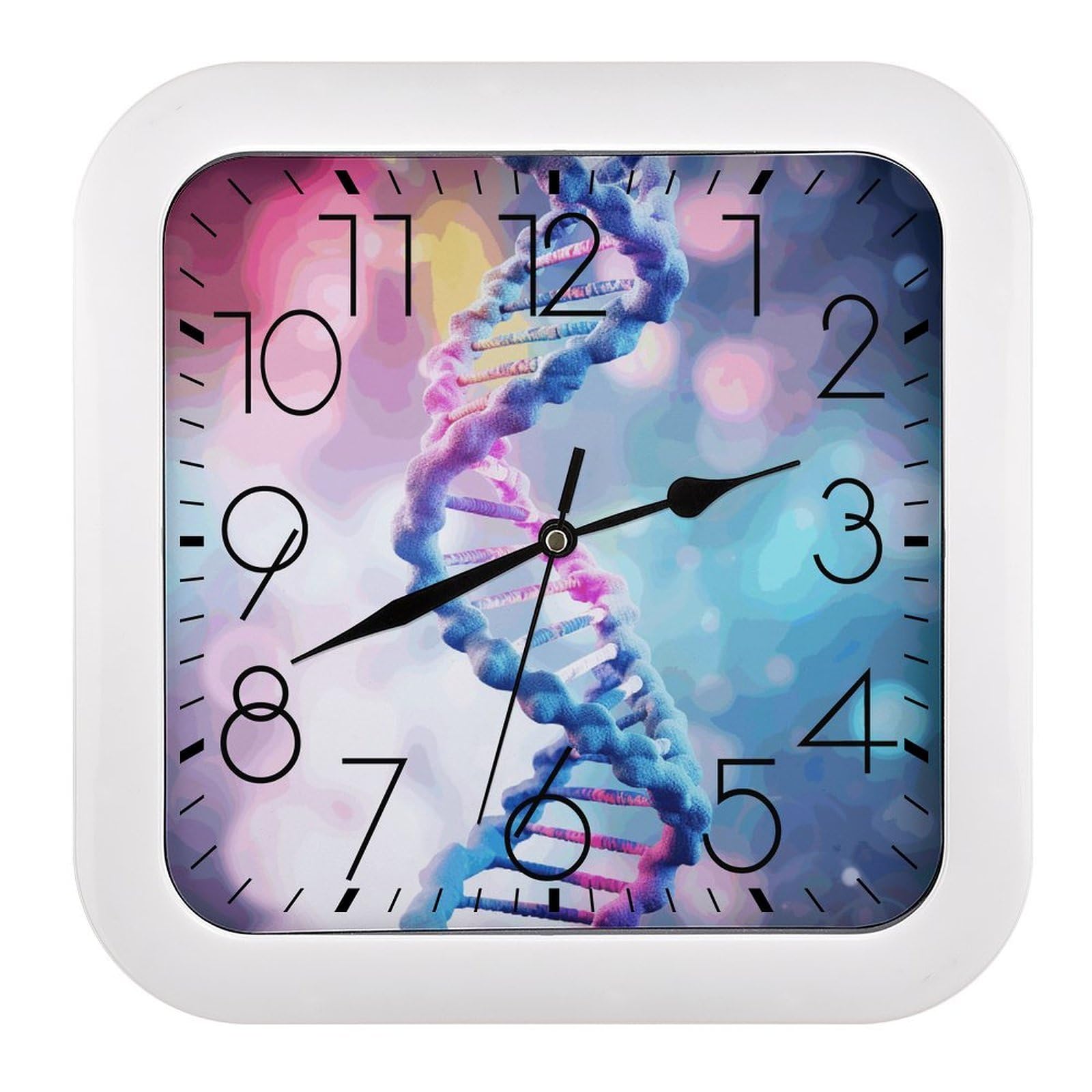 FekiLoot DNA in Wall Clock 10.2" Modern Farmhouse Square Clocks Silent No Ticking, Wall Art and Timepiece Clock for Shelf Table Mantel Or Bedside Clocks