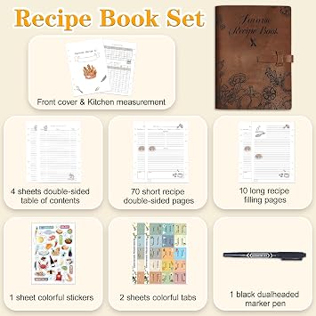 Blank Recipe Book to Write in Your Own Recipes, Leather Recipe Journal Notebook, Empty Cookbook Hold 150 Recipes(Long & Short Recipes) (Brown)
