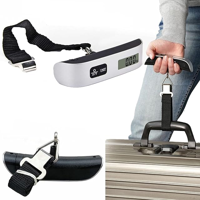 Handheld Portable Digital Luggage Scale with Grip - Travel Portable Electronic Weighing Suitcase and Bag - 110Lb/50kg - Black