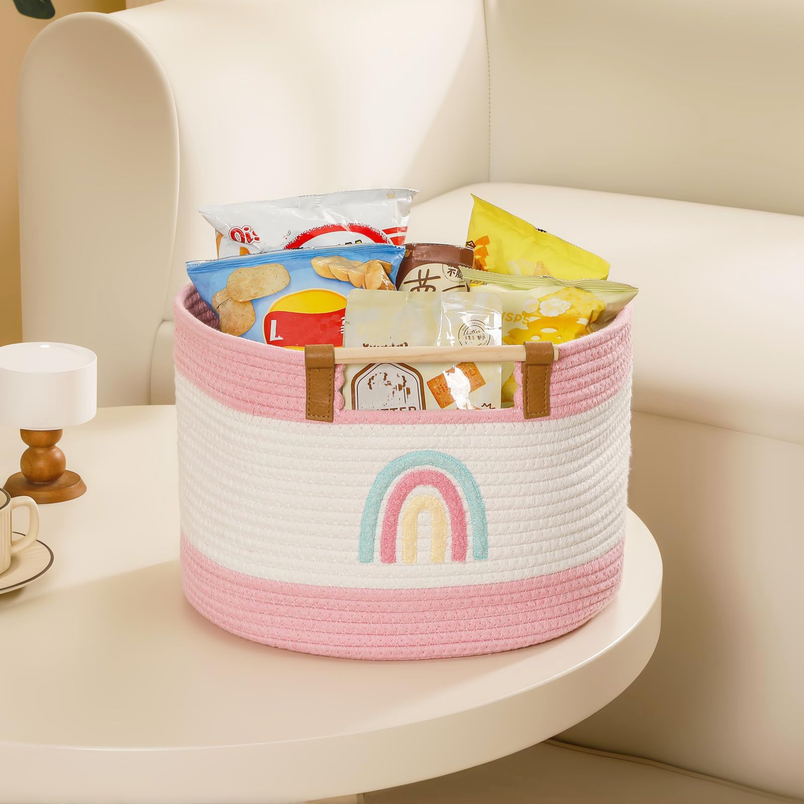 Toy Storage Bin Box for Kids Stuffed Animal Storage Basket for Blanket Baskets Living Room Cotton Rope Woven Baskets for Babies Toddlers Laundry Hamper for Nursery Play Room Girls Gift Baskets Empty - Image 3