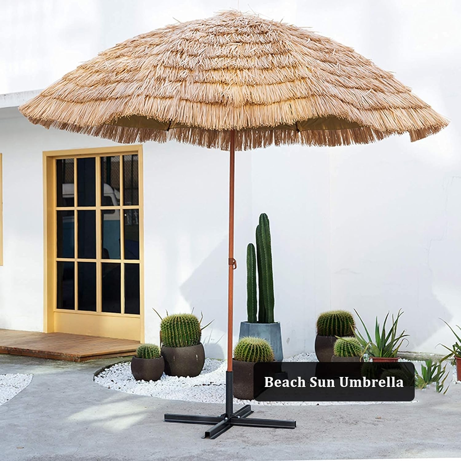 LSLYTQ Garden Parasols,Outdoor Patio Umbrella UV 50+, Iron Pole Beach Umbrella with 8 Sturdy Ribs - Easy Tilt Adjustment, Cross Base Market Table Umbrella good