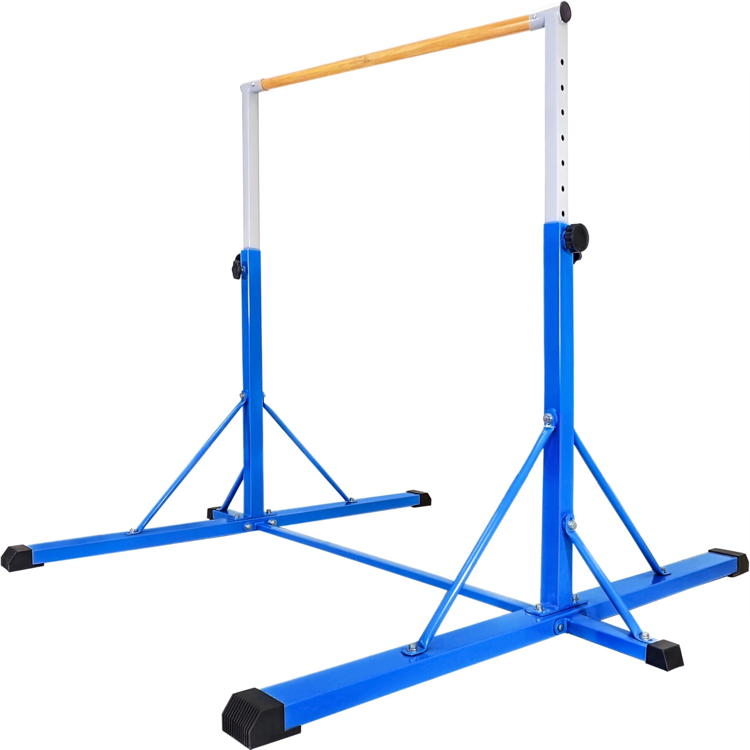 FC FUNCHEER Gymnastics Bar for Kids Ages 3-15, 35" to 60" Adjustable Height, 4FT Wide Base - Professional Kip Bar with 360° Stability & Fiberglass Crossbar, Easy Fold&Solid Design for Home Training