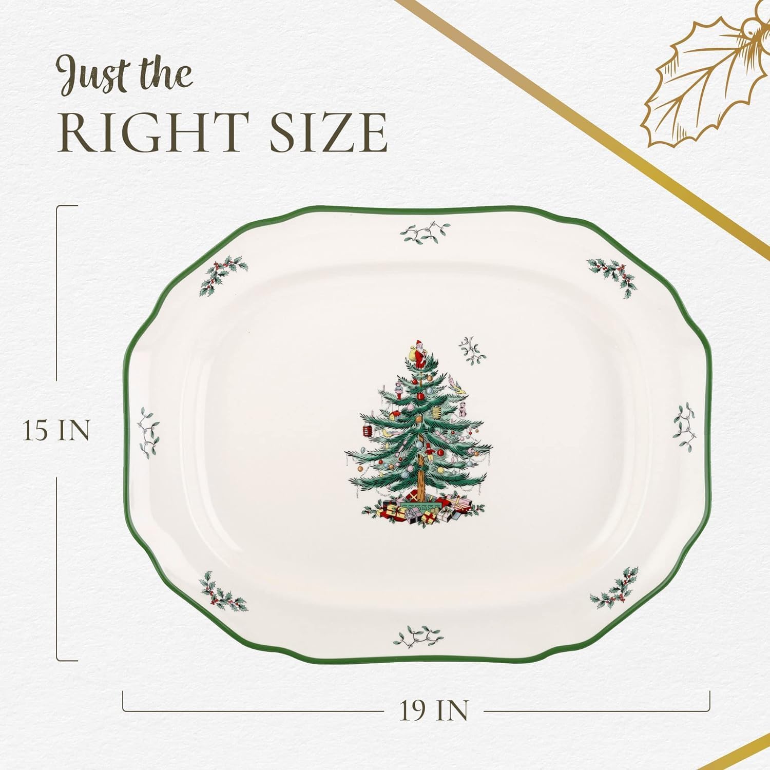 Spode Christmas Tree Collection 19" Sculpted Platter - Nostalgic Tree Design, Holiday Serving Tray for Christmas Dinners - Fine Porcelain, Dishwasher & Microwave Safe, Vintage-Inspired Tableware