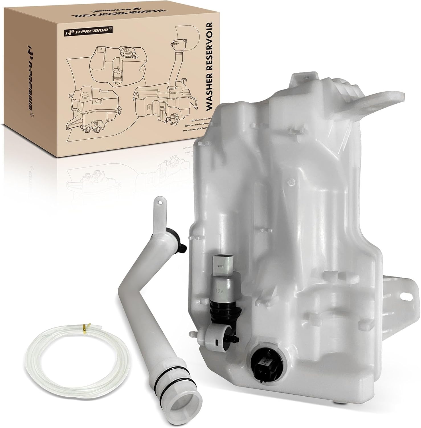 A-Premium Windshield Washer Reservoir Tank Assembly Compatible with Buick Encore GX 2020 2021 2022 2023 - with Washer Pump & Cap & Fluid Level Sensor (Without Video Display)