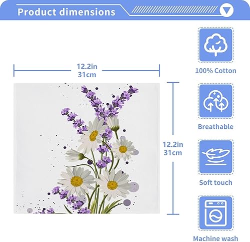 Miniatura 2 de susiyo Paños de lavado de margaritas blancas y flores de lavanda, 2 toallas pequeñas de algodón para baño