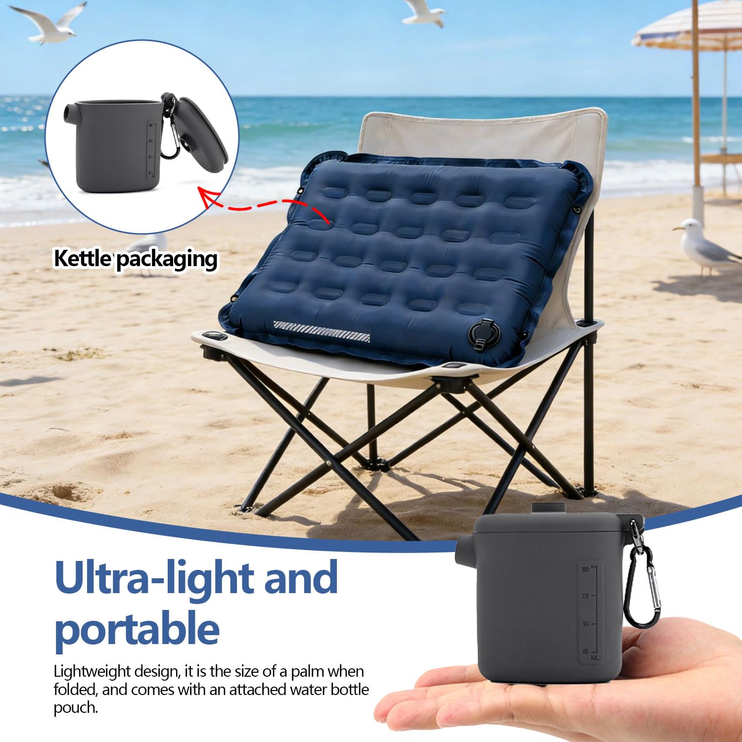 Cojín Plegable con Bomba Integrada y Botones Laterales Impermeable para Camping Estadio Montaña