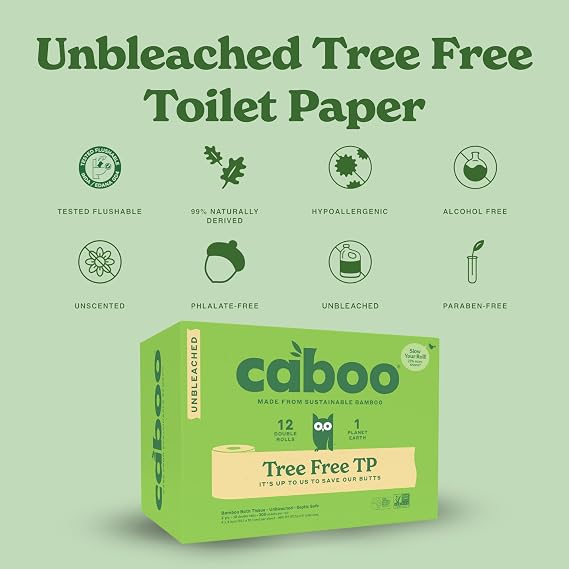Caboo Unbleached Toilet Paper 12 Pack + Paper Bowls Bundle - Natural Bamboo Based Paper Products - Sustainable Alternative to Plastics and Papers for Home, Travel, and Personal Care