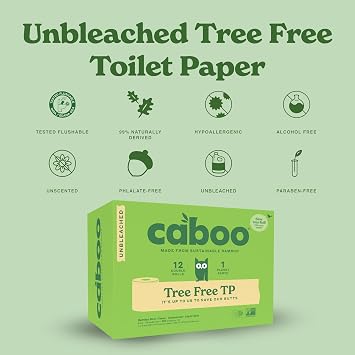 Caboo Unbleached Toilet Paper 12 Pack + Paper Bowls Bundle - Natural Bamboo Based Paper Products - Sustainable Alternative to Plastics and Papers for Home, Travel, and Personal Care