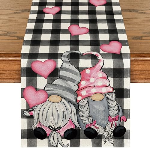 Miniatura 8 de Artoid Mode Camino de mesa de acuarela de búfalo a cuadros, gnomos, amor, día de San Valentín, aniversario, boda, vacaciones, cocina, decoración de