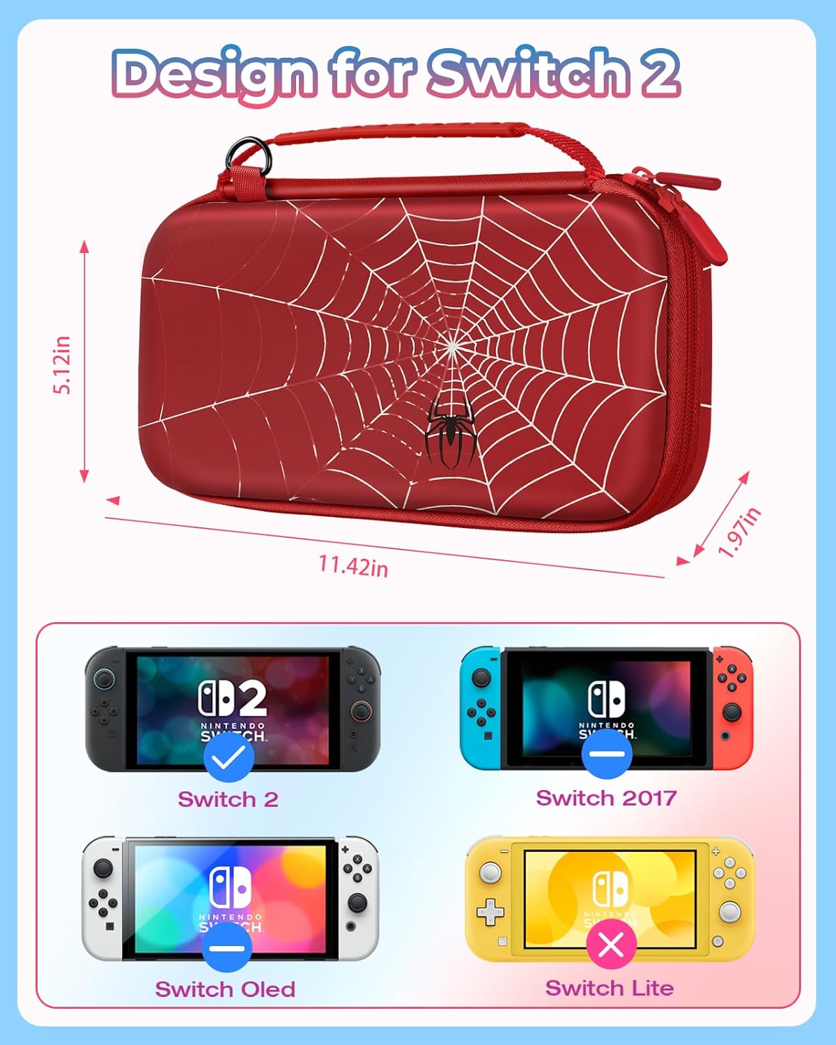 Gurgitat for Nintendo Switch 2 Carrying Case - Red Cute Kawaii Design with Handle and Strap for Switch 2 2025 Travel Cases Portable Storage Carry Protective Hard Shell for Boys Teens Girls - Image 3