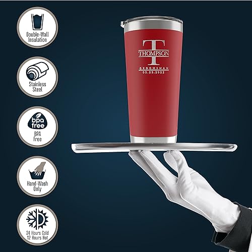 Miniatura 2 de Juego de 6 regalos para padrinos de boda, vasos personalizados con nombres y títulos grabados, 20 o 30 onzas, 3 colores, vasos aislados de acero