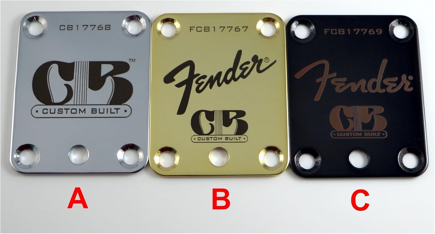 Standard 4 Bolt Style Guitar Neck Plate with Micro Tilt - Choose Color and Design - Custom Dark Engraved