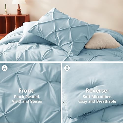 Miniatura 3 de CozyLux Juego de edredón tamaño King  Edredón de 7 piezas tamaño King, color azul claro, ropa de cama con pliegues en una bolsa, juego de ropa de