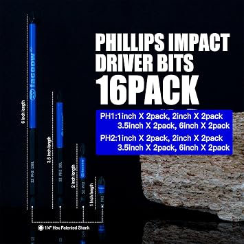 Facoow 55PCS Impact Nut Driver Set & Phillips Impact Driver Bits, #2&1 Phillips Head Magnetic Screwdriver Bits