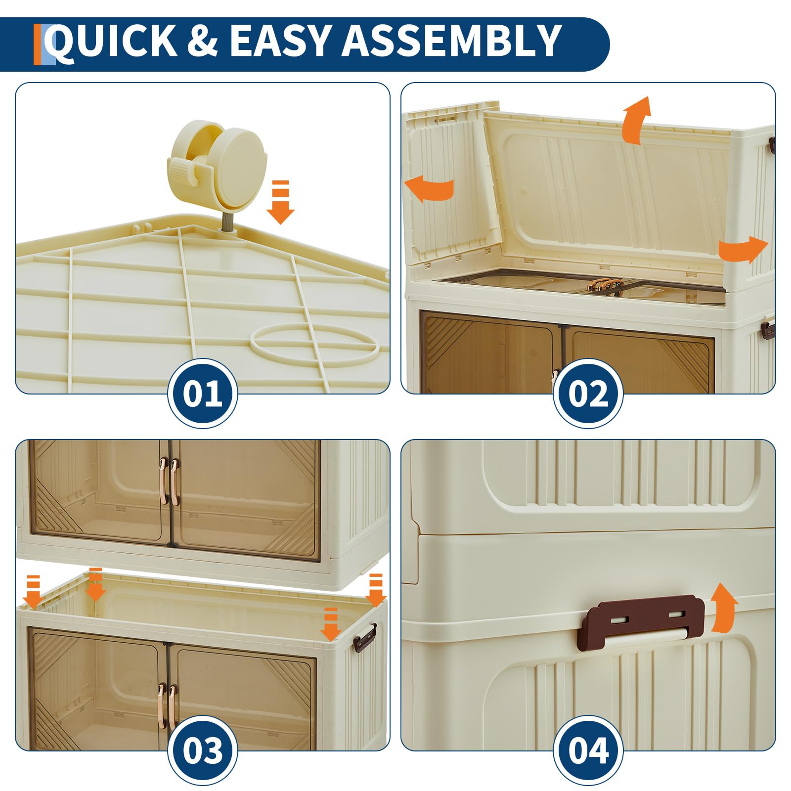 Grand capacité 630L – Boîte de rangement empilable avec couvercle et tiroirs pliables – Portes magnétiques, roulettes verrouillables – Parfaite pour chambre, armoire, bureau – Plastique