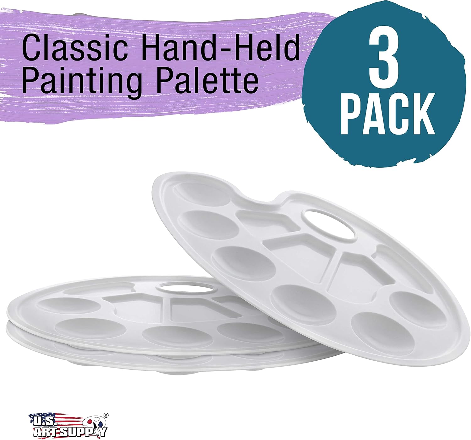 U.S. Art Supply 10-Well Plastic Artist Painting Palette (Pack of 3) - Paint Color Mixing Trays - Art Students, Classroom, Class Craft Projects, Party Events - Acrylic, Oil, Watercolor, Tempera