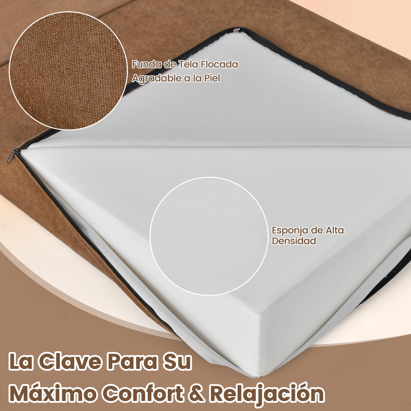 COSTWAY Colchón Plegable 3 en 1, Sofá Cama Plegable en 3 Secciones, Colchón de Espuma de Densidad de 15 cm, Funda Extraíble y Lavable, Cama de Invitados Portátil 190 x 70cm (café)