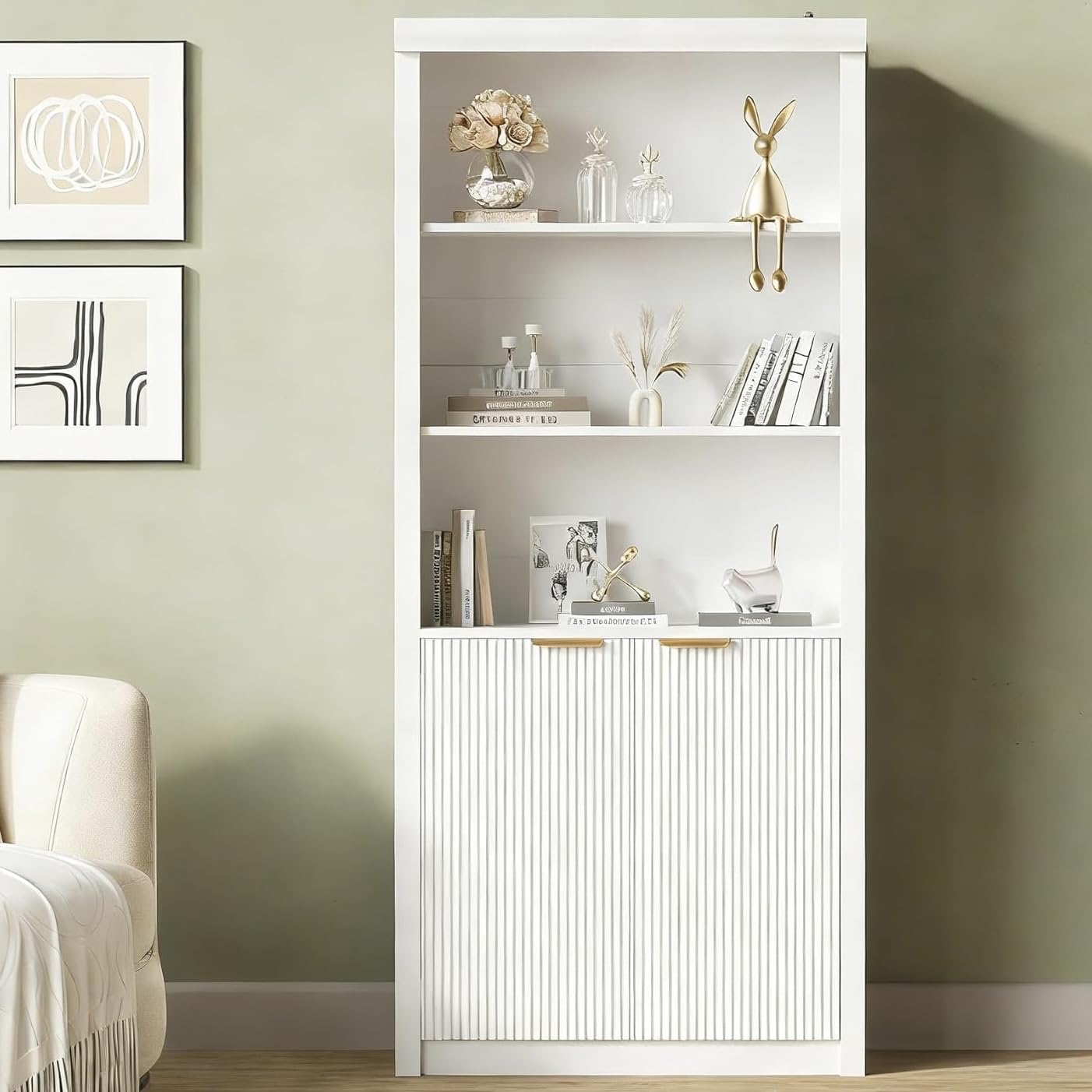 View 1 of ***No screws*** Garvee 71" Tall Bookcase, 5-Tier, White