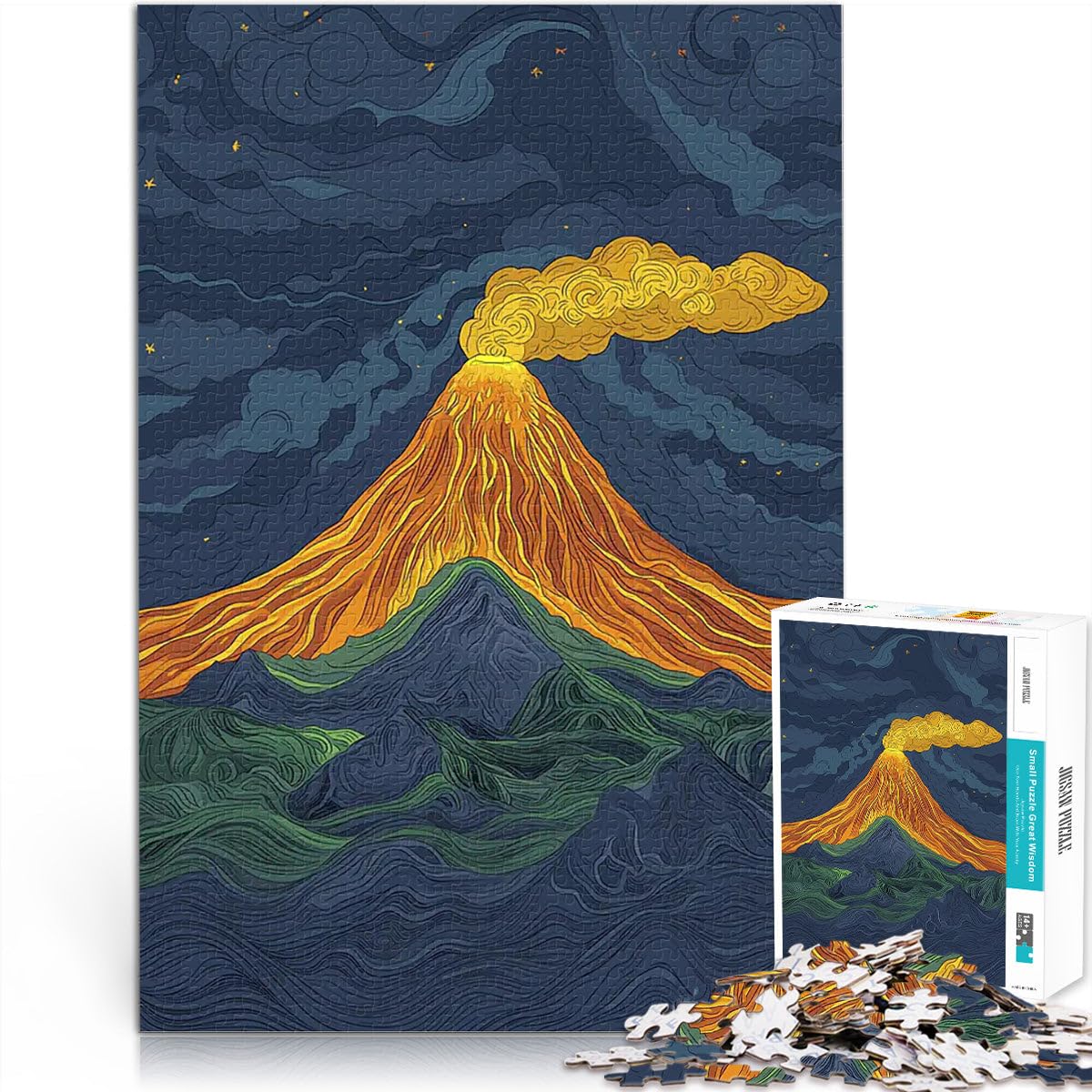 1000 Pieces Jigsaw Puzzles for teenagers Volcano Eruption Night Familienspaß Künstlersammlung, Bildende Kunst52x38cm — image 1