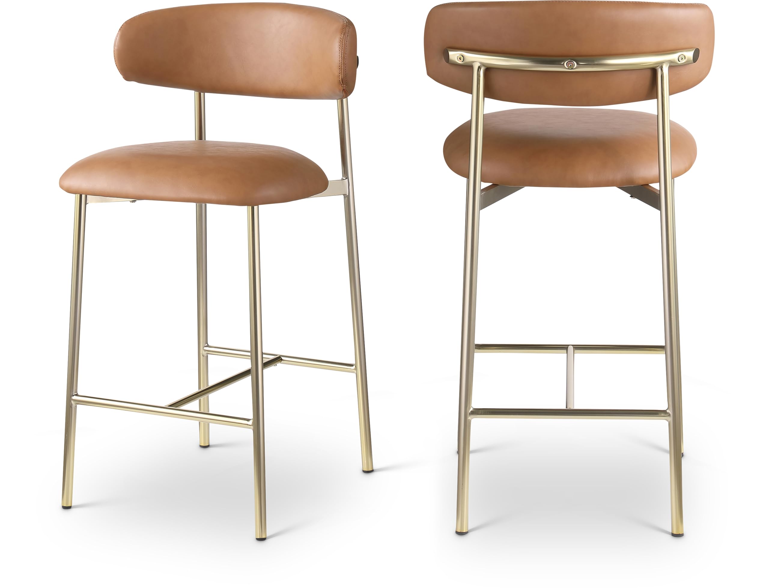 Meridian Furniture 995Cognac-C Lupita Collection Modern | Contemporary Counter Stool with Soft Cognac Vegan Leather, Brushed Gold Metal Frame, 20.5" W