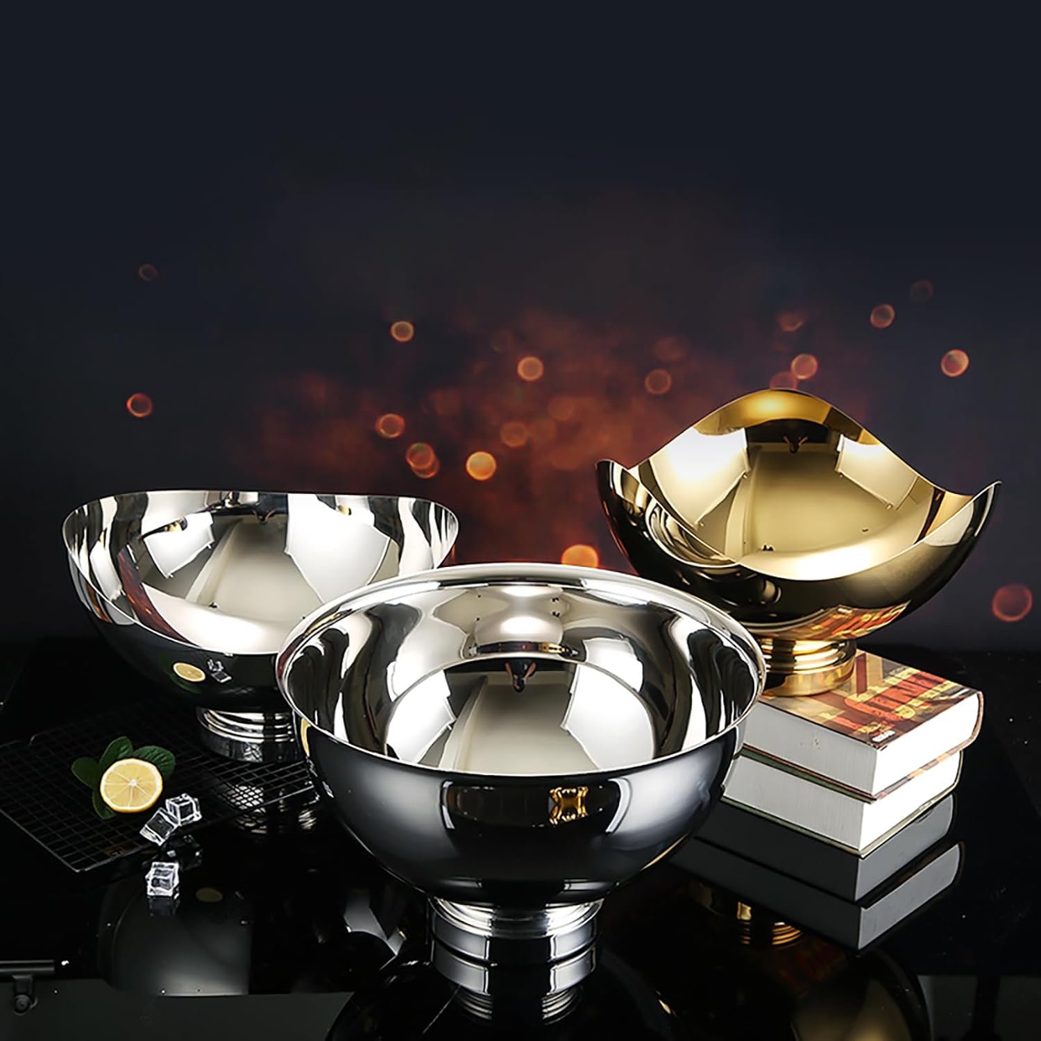 Premium Large Ice Bucket, Stainless Steel Champagne Bowl Ice Bucket for Parties, Outdoor Ice Wine Basin Cooler Bucket for Cocktail Bar, Wedding(Irregular Shape, Gold)