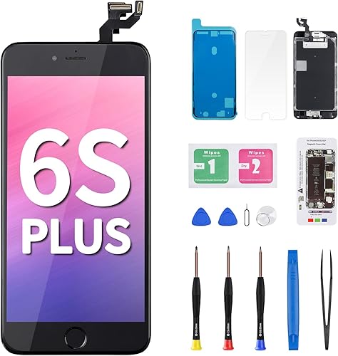 Kit de reparación de pantalla para iPhone 6s Plus con botón de inicio LCD, digitalizador de pantalla táctil 3D de 5.5 pulgadas, altavoz de cámara