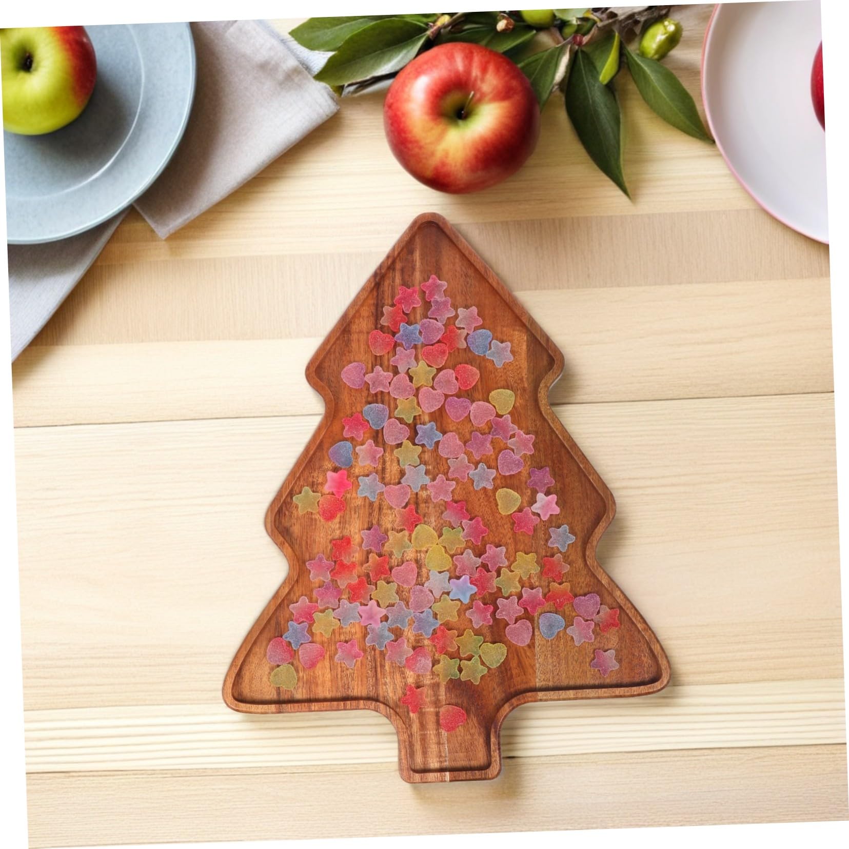 Bandeja de Servir de Madera de Acacia Forma de Árbol de Navidad Diseño Festivo para Aperitivos Quesos y Postres Reuniones Navideñas