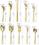 Evanda Gold Cutlery Set 45 Piece Service for 8, Titanium Golden Plating Stainless Steel Silverware Set, Include Knives Forks Spoons Set and Serving Set, Great for Home and Wedding