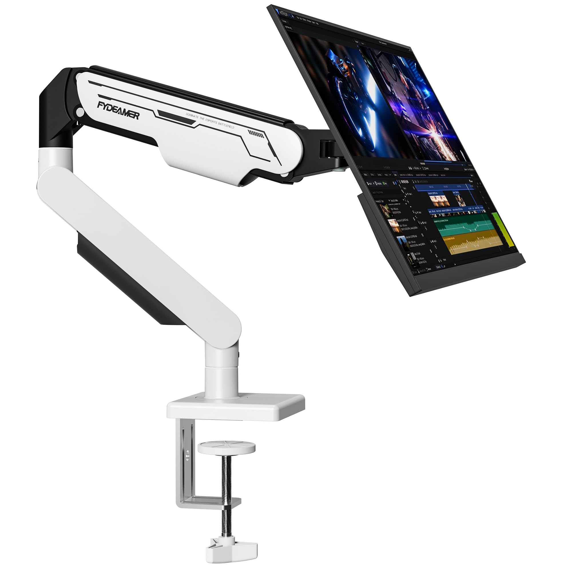 Fydeamer Braccio singolo per monitor, resistente supporto a molla a gas per schermi da 17-32 pollici fino a 9 kg, supporto da scrivania regolabile con movimento completo con compatibilità VESA 75 x 75
