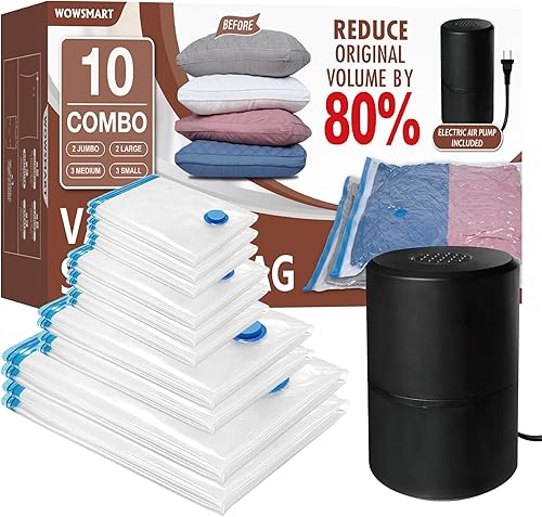10 bolsas de almacenamiento al vacío con bomba eléctrica, bolsas de almacenamiento selladas al vacío (2Jumbo2L3M3S), bolsas de sellado al vacío