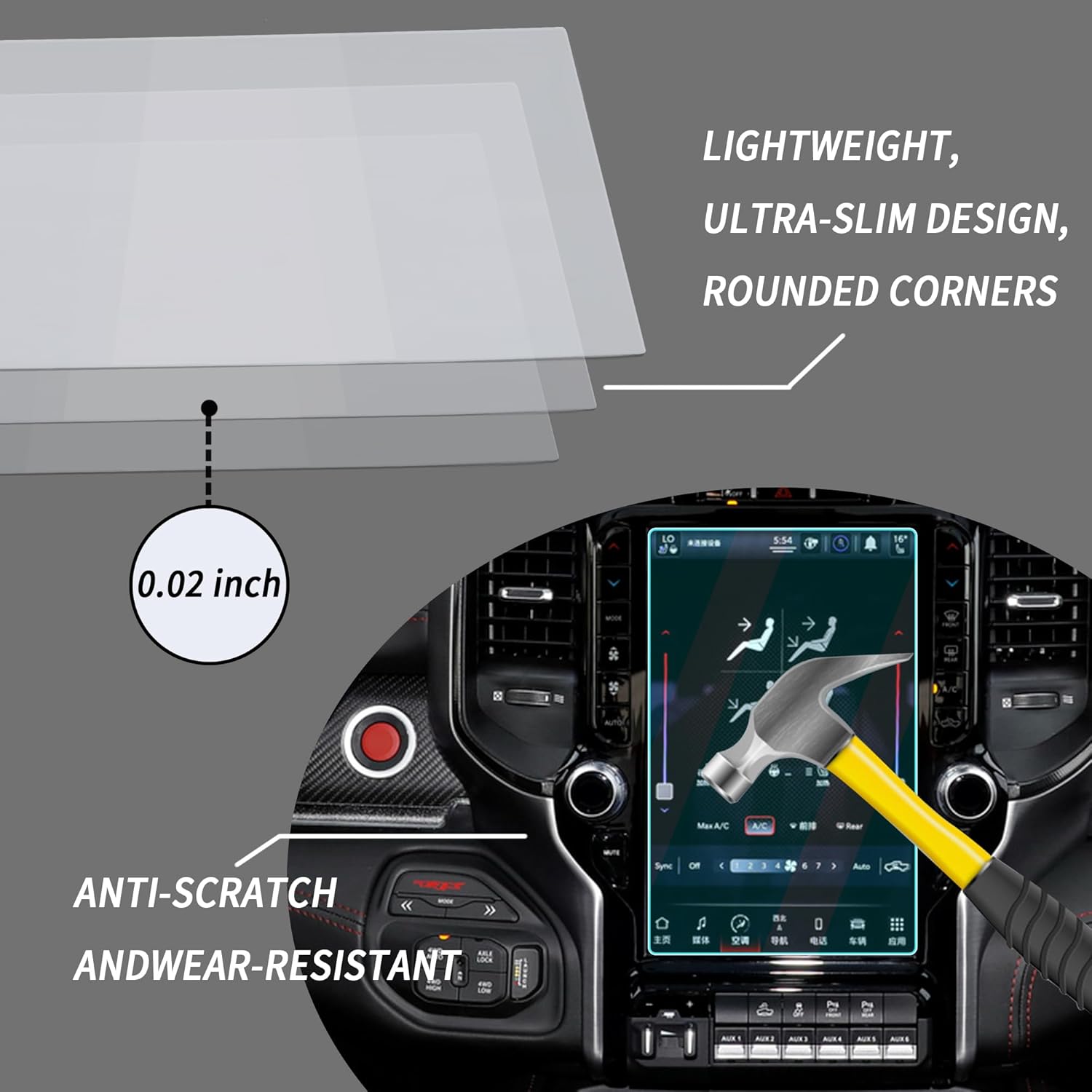Car Tempered Glass Screen Protector,12 Inch GPS Screen Protector Foils,Against Scratch Car Navigation Screen Protectors Compatible with Dodge Ram 1500 Limited/2500/3500/5500 Limited