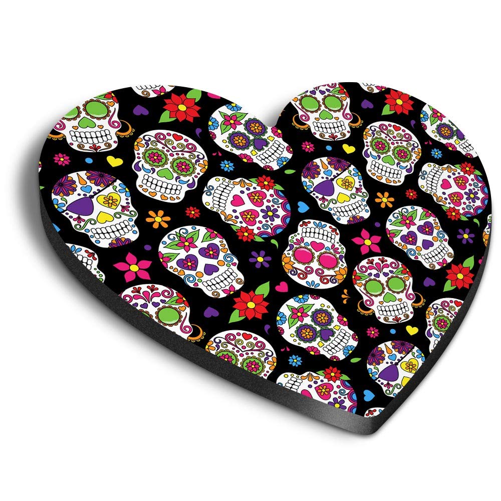 Destination Vinyl Ltd Multicolor 1 X Heart Mdf Magnets - Pretty Calavera Mexico Sugar Skulls 8442