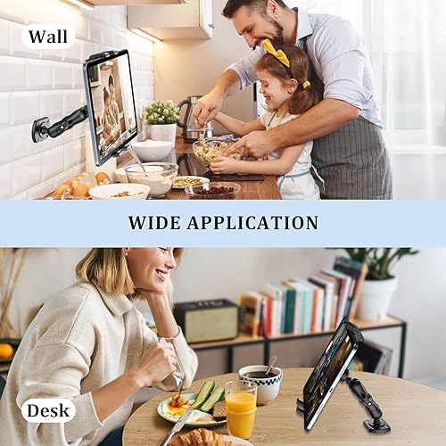 Miniatura 3 de OHLPRO Soporte para tablet para tablero de automóvil y camión, soporte resistente para iPad con abrazadera de doble resorte y base de taladro, brazo