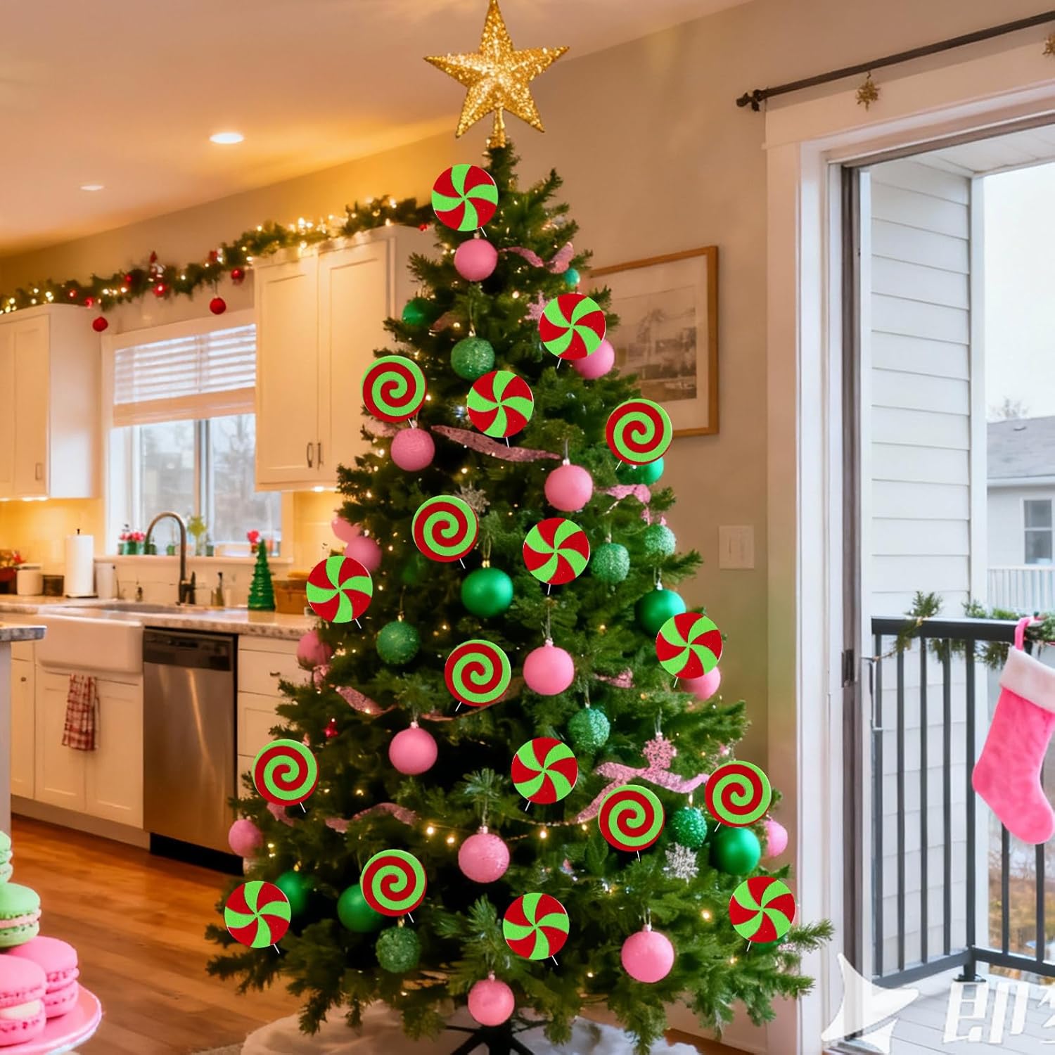 12 Pcs Christmas Tree Picks Decor Red Lime Green Christmas Tree Topper Gothic Peppermint Candy Lollipop Hanging Ornaments Xmas Stems for Home Indoor Holiday Wreath Garland Table Vase Filler - Image 5