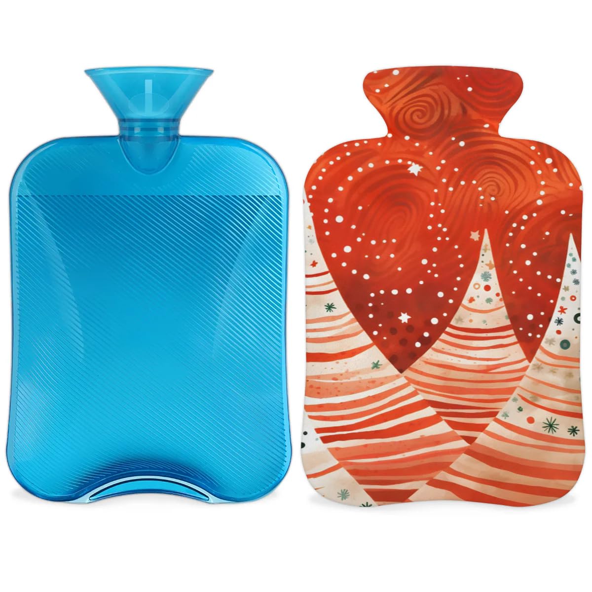 Hot Water Bottle with Soft Cover,2L Xmas Tree Hot Water Bag for Hot and Cold Compress, Hand Feet Warmer, Glitter Tree Rubber Hot or Cold Water Bottle Halloween Christmas Decorations