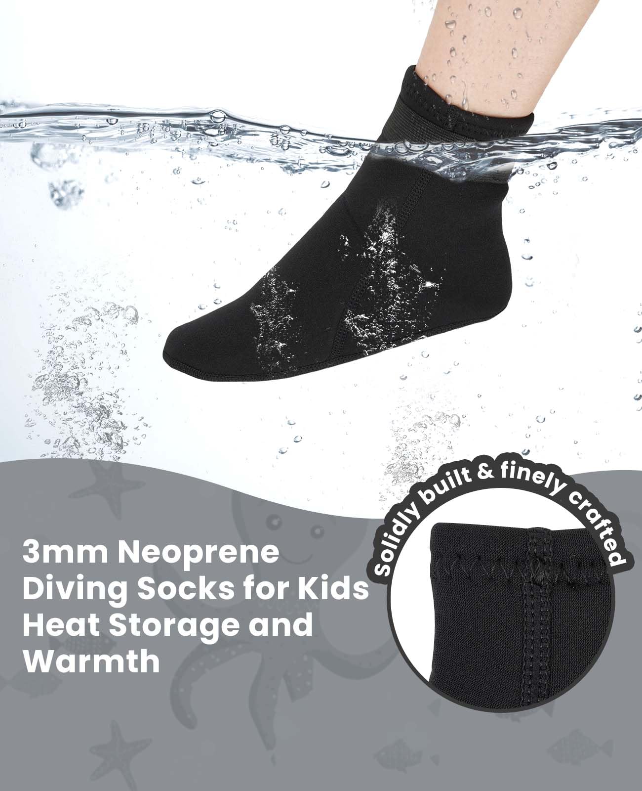 Gogokids 3mm Neoprene Wetsuit Socks for Kids, Keep Warm Toddler Water Socks, Anti-Scratch, Non-Slip, and Anti-Scald