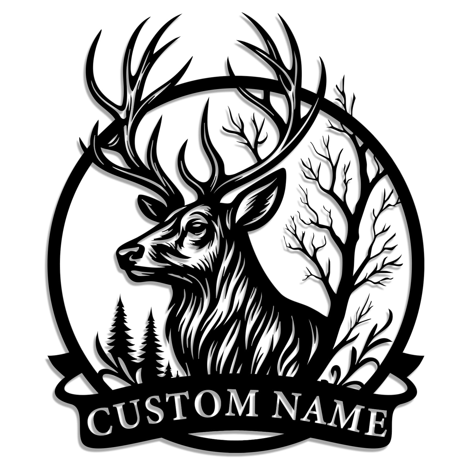 Personalized Deer Metal Sign – Custom Name Buck Wall Art with Antlers and Forest Scene – Rustic Iron Decoration for Hunting Cabins, Lodges, and Outdoor Spaces (Deer-2)