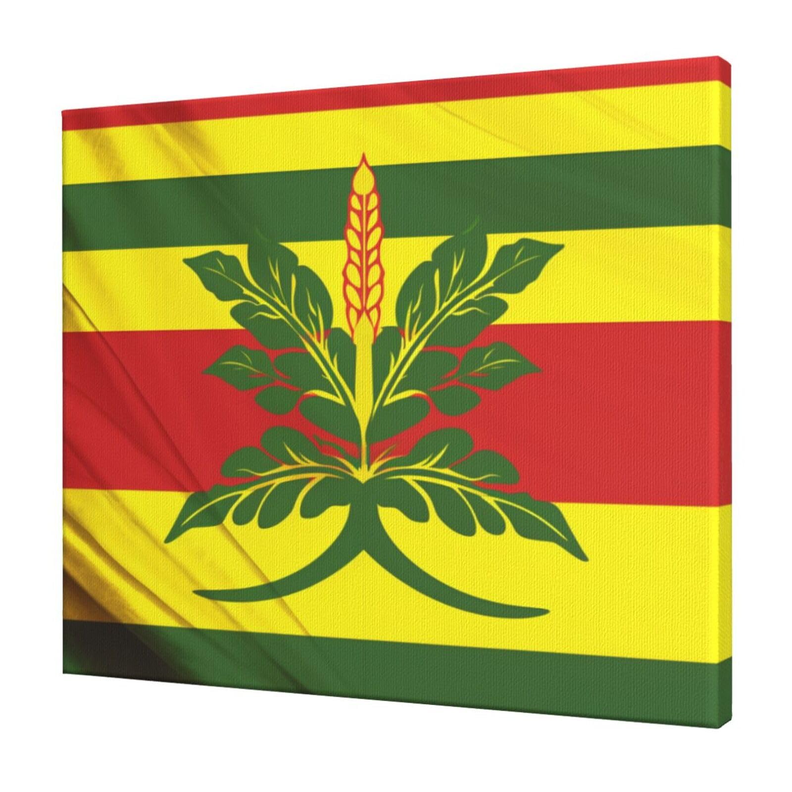 YKLJG Native Hawaiian Flag Printed Wall Art Canvas Prints 60x50 CM Wooden Framed Picture Painting Artwork for Bedroom Kitchen Home Office Decor