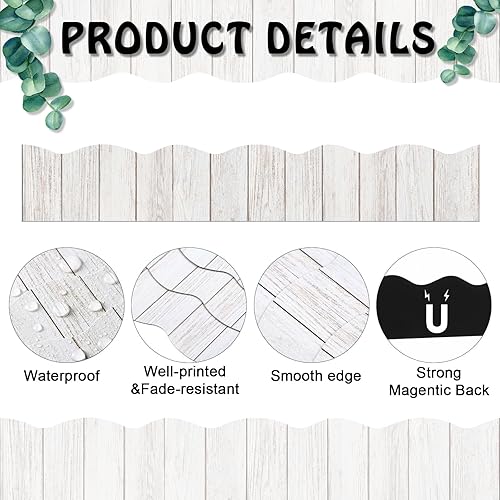 Miniatura 3 de Capoda 24 bordes magnéticos, tablero de anuncios de madera blanca, para decoración de aula, tiras magnéticas de borde festoneado reutilizable, borde