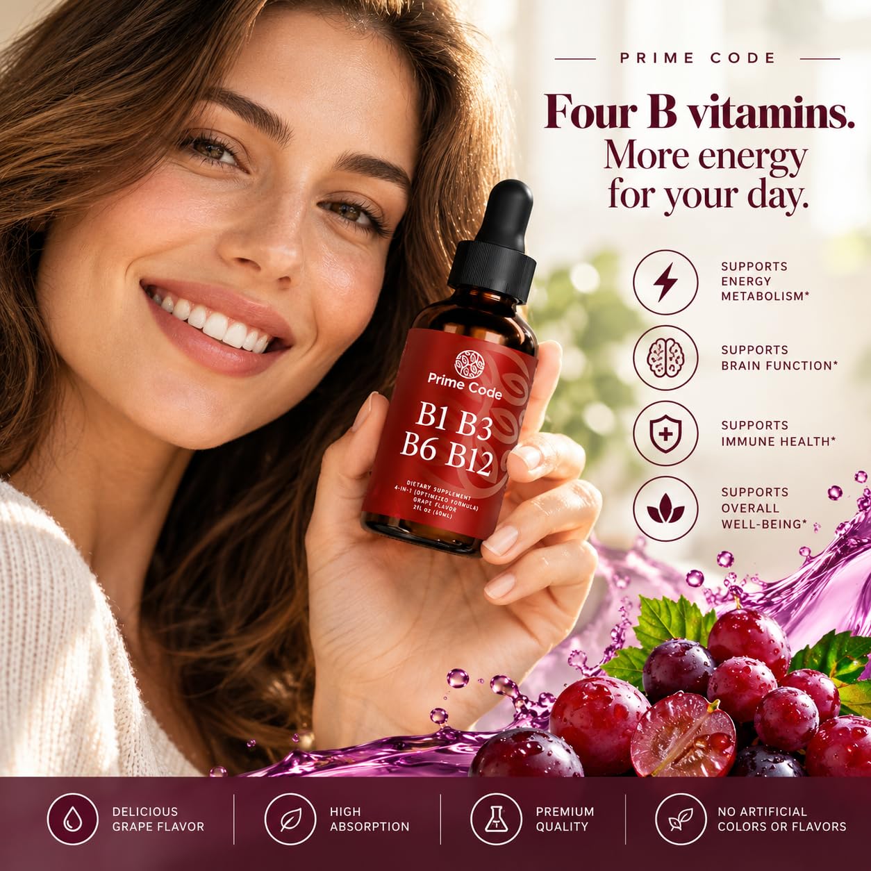Prime Code Liquid Vitamin B1 Drops with Vitamin B3 B6 & B12 | B Complex Liquid Supplement | Thiamine Supplement for Adults | High Absorption | Immune Support | Non-GMO | Gluten-Free — Amazon image 8